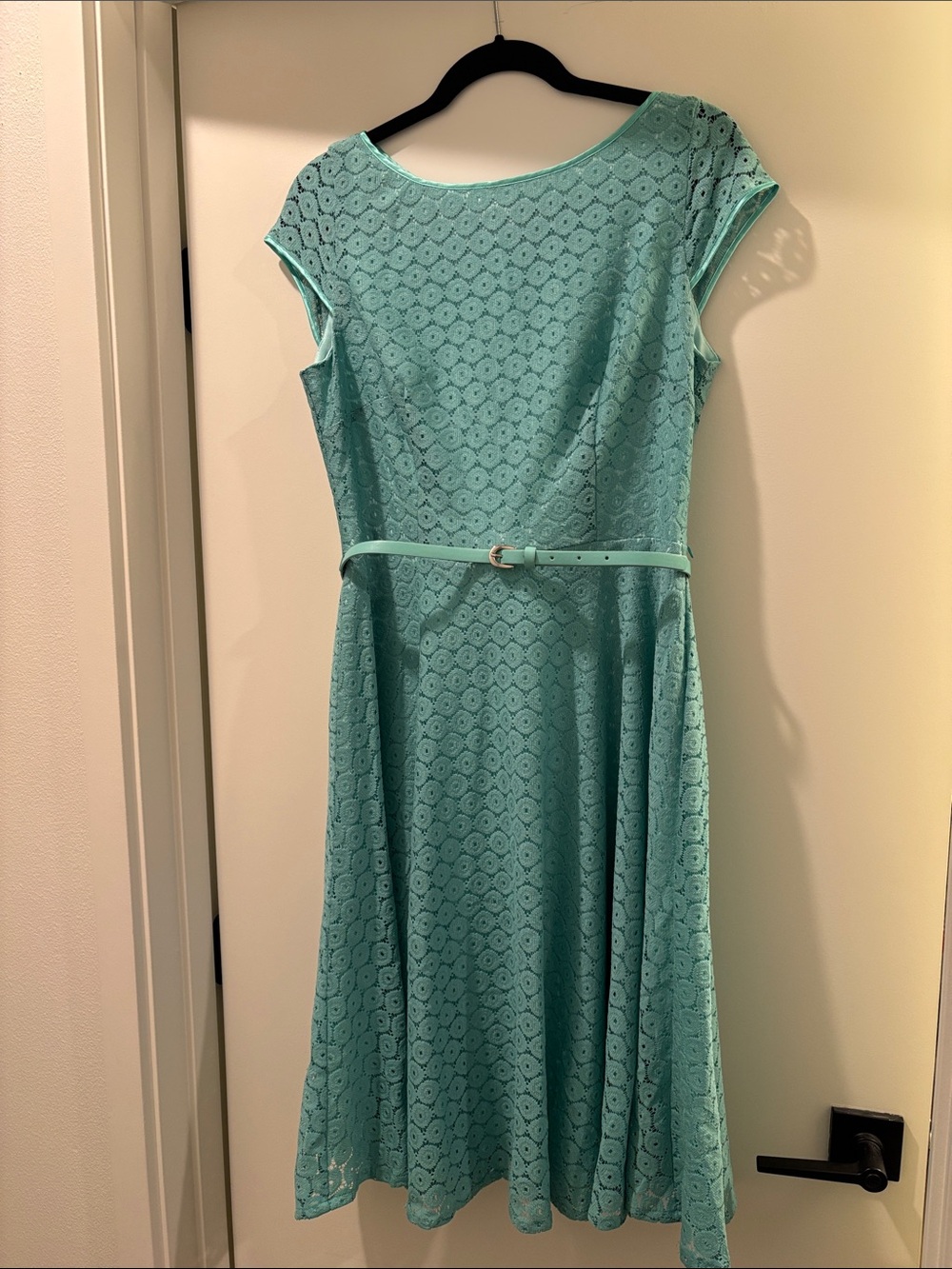 Evan Picone Aqua Lace Fit-and-Flare Dress
